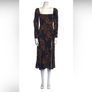 Reformation Sigmund Dress Long-Sleeve Square-Neck Floral Midi